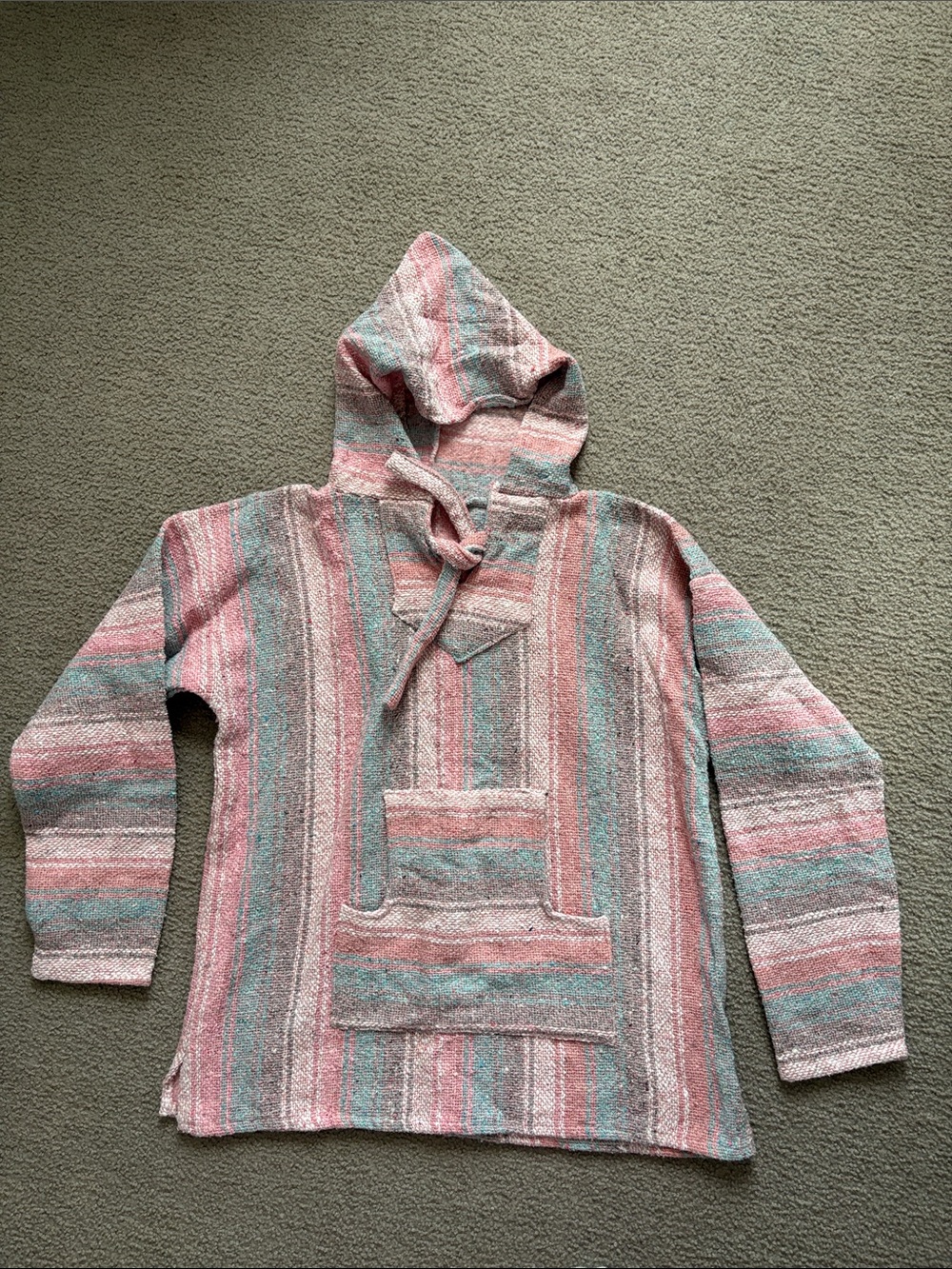 Striped Hooded Baja Sweater in Pink & Teal